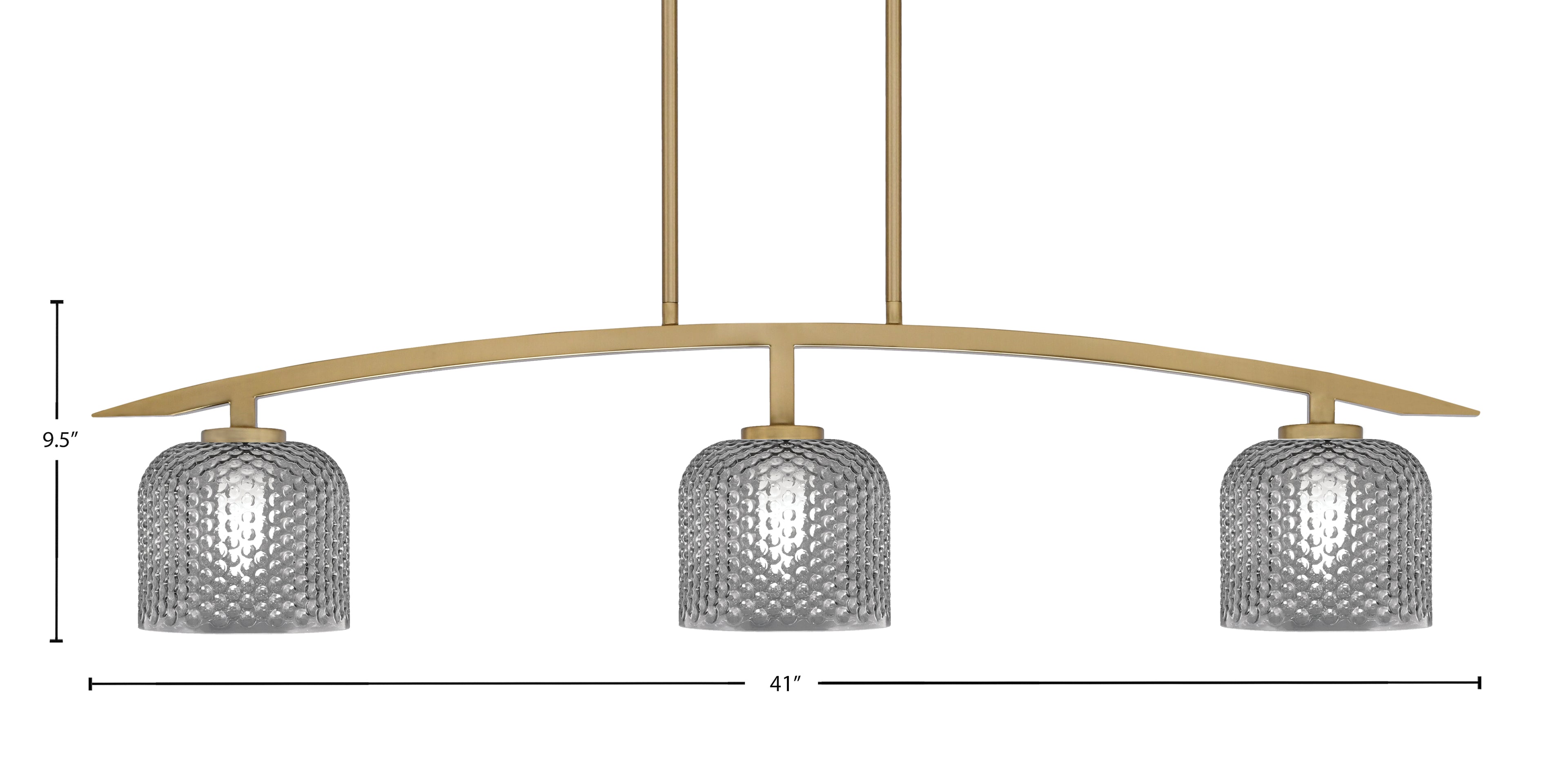 Kurve Three Light Island Pendant in New Age Brass with 6" Smoke Textured Shade
