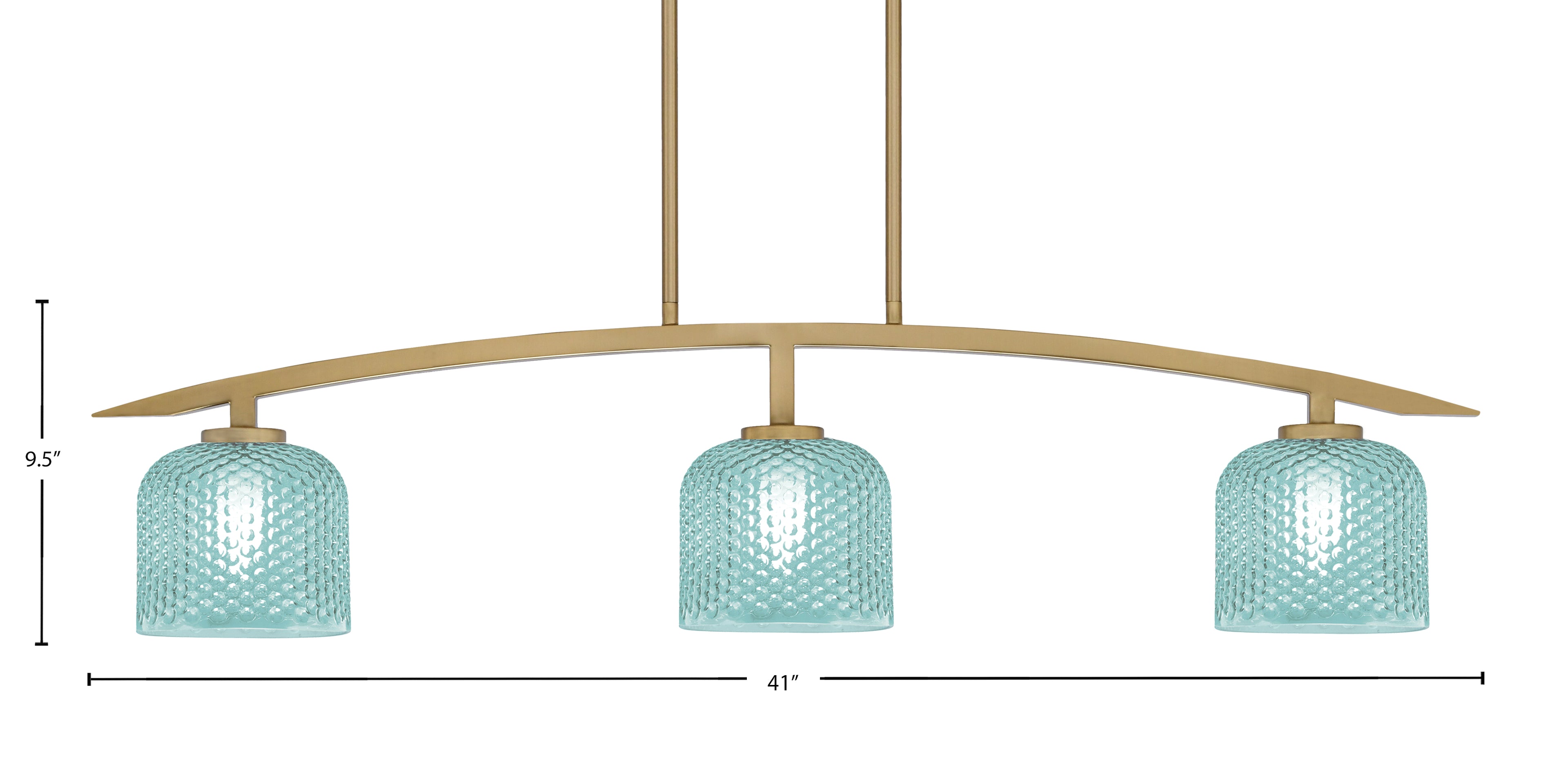 Kurve Three Light Island Pendant in New Age Brass with 6" Turquoise Textured Shade