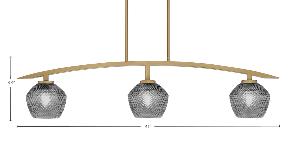 Kurve Three Light Island Pendant in New Age Brass with 6" Smoke Textured Shade