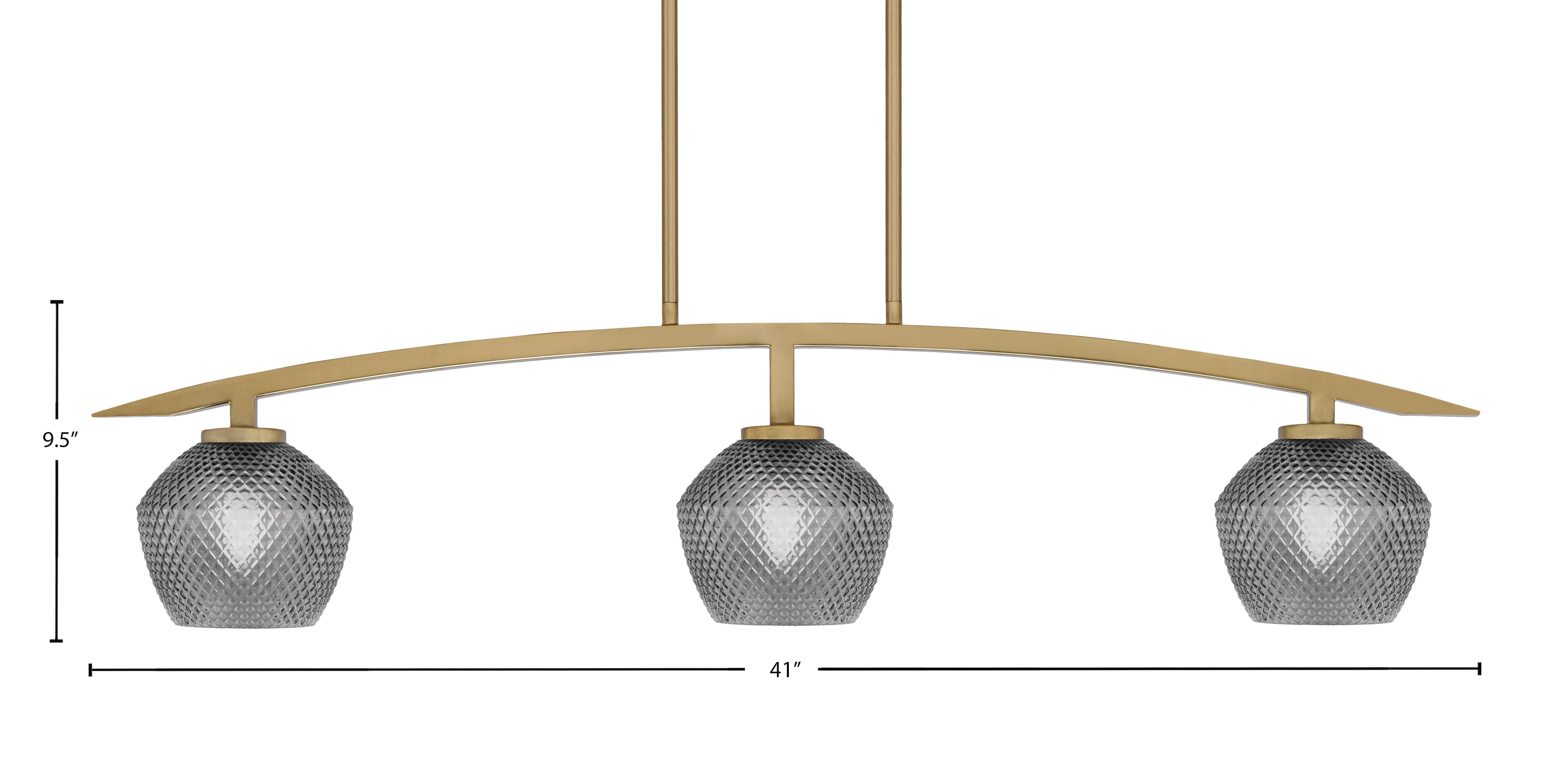 Kurve Three Light Island Pendant in New Age Brass with 6" Smoke Textured Shade