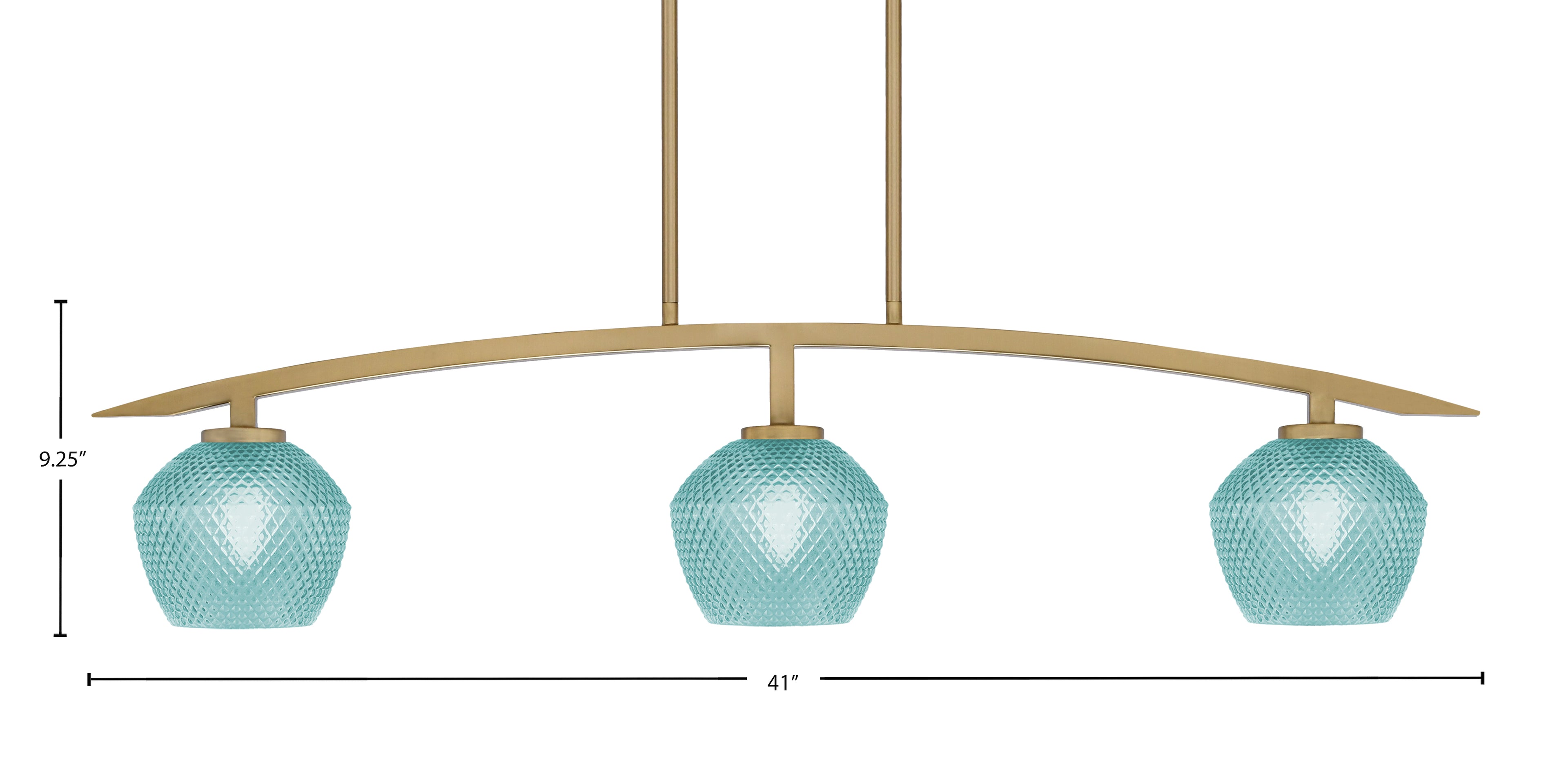 Kurve Three Light Island Pendant in New Age Brass with 6" Turquoise Textured Shade