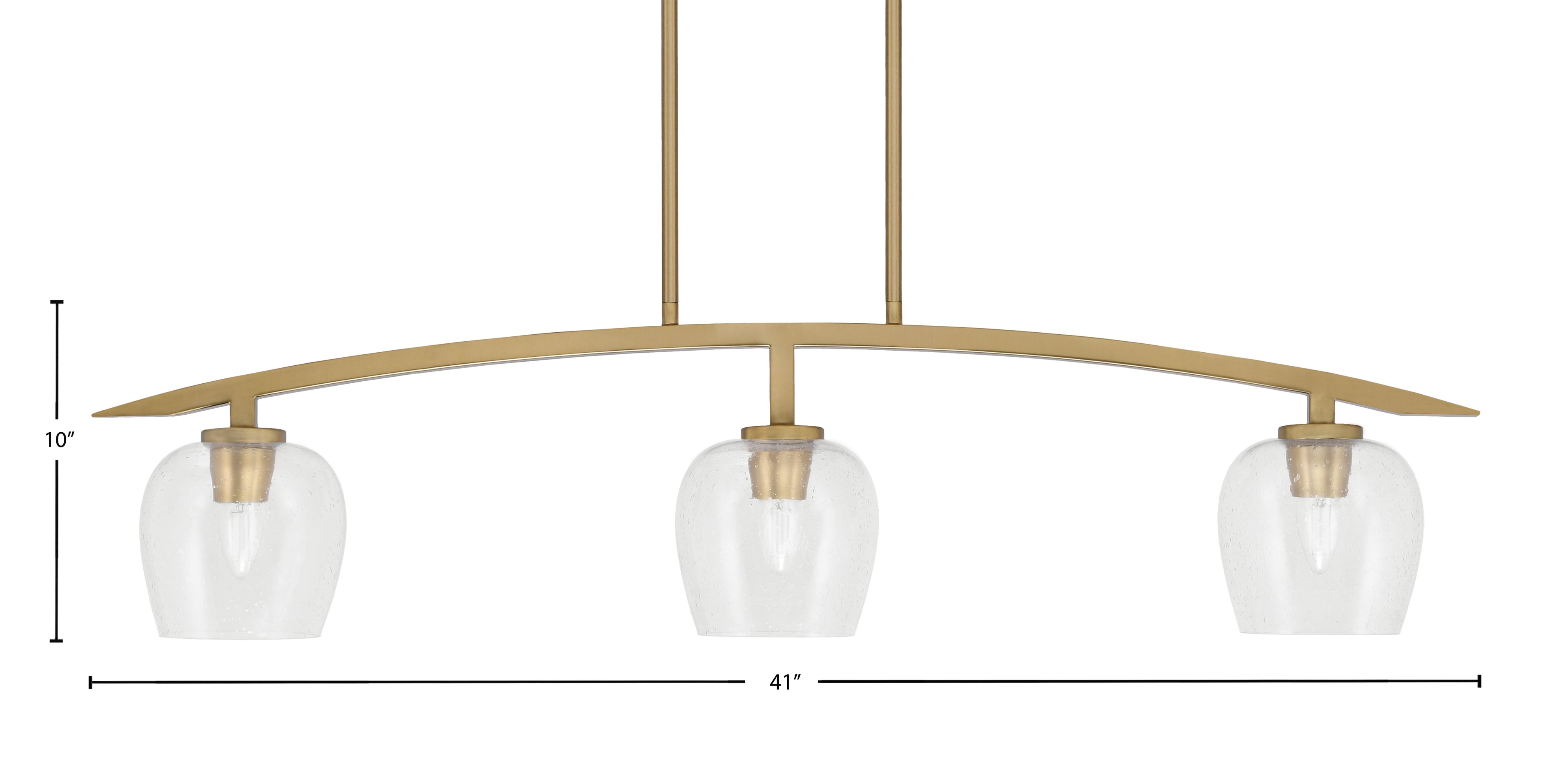 Kurve Three Light Island Pendant in New Age Brass with 6" Clear Bubble Shade
