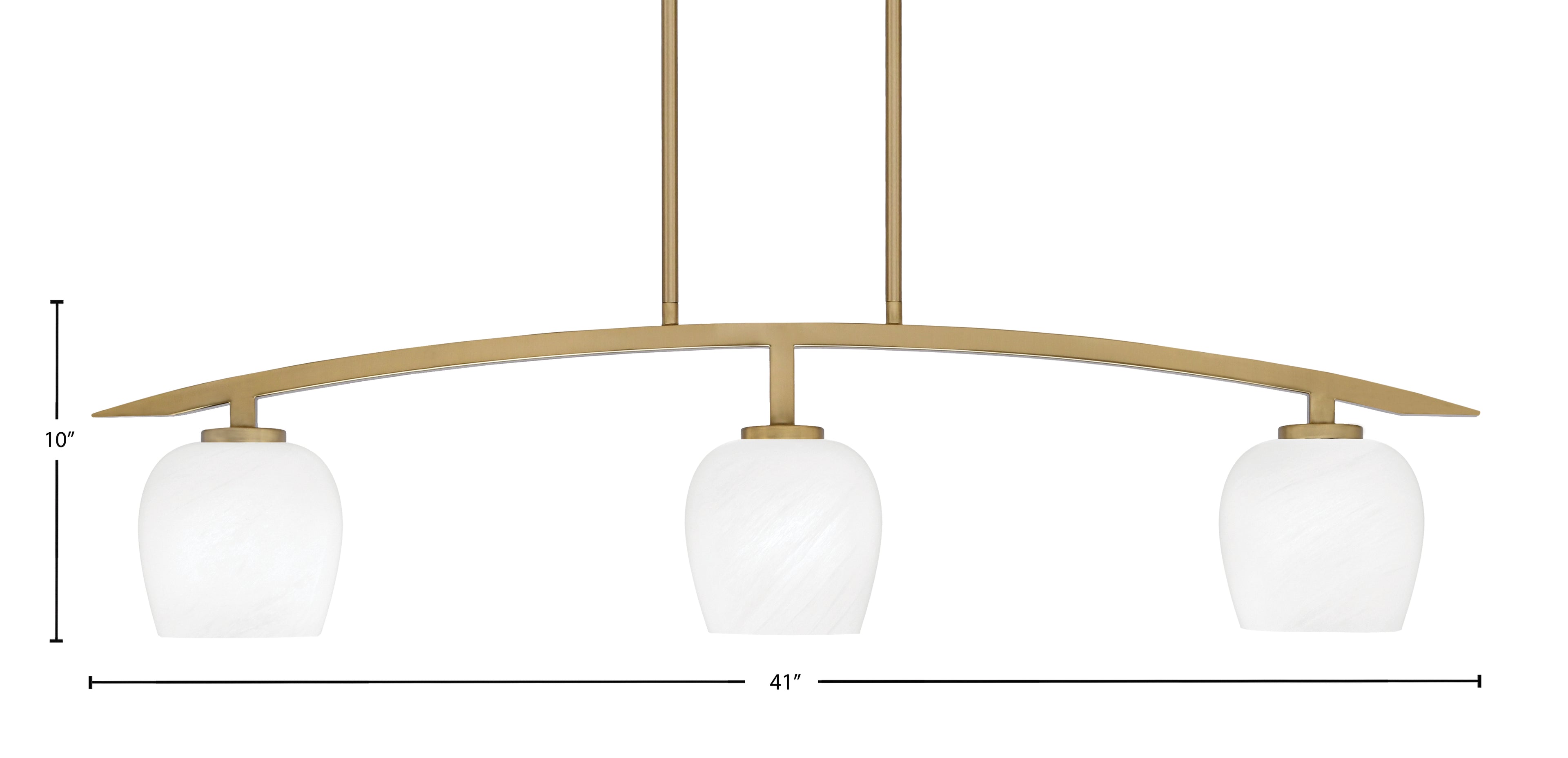Kurve Three Light Island Pendant in New Age Brass with 6" White Marble Shade