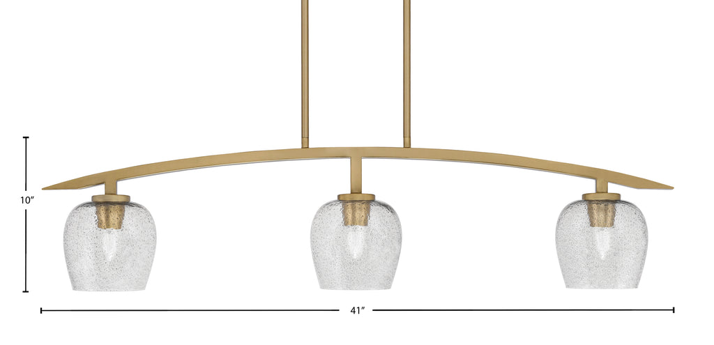 Kurve Three Light Island Pendant in New Age Brass with 6" Smoke Bubble Shade