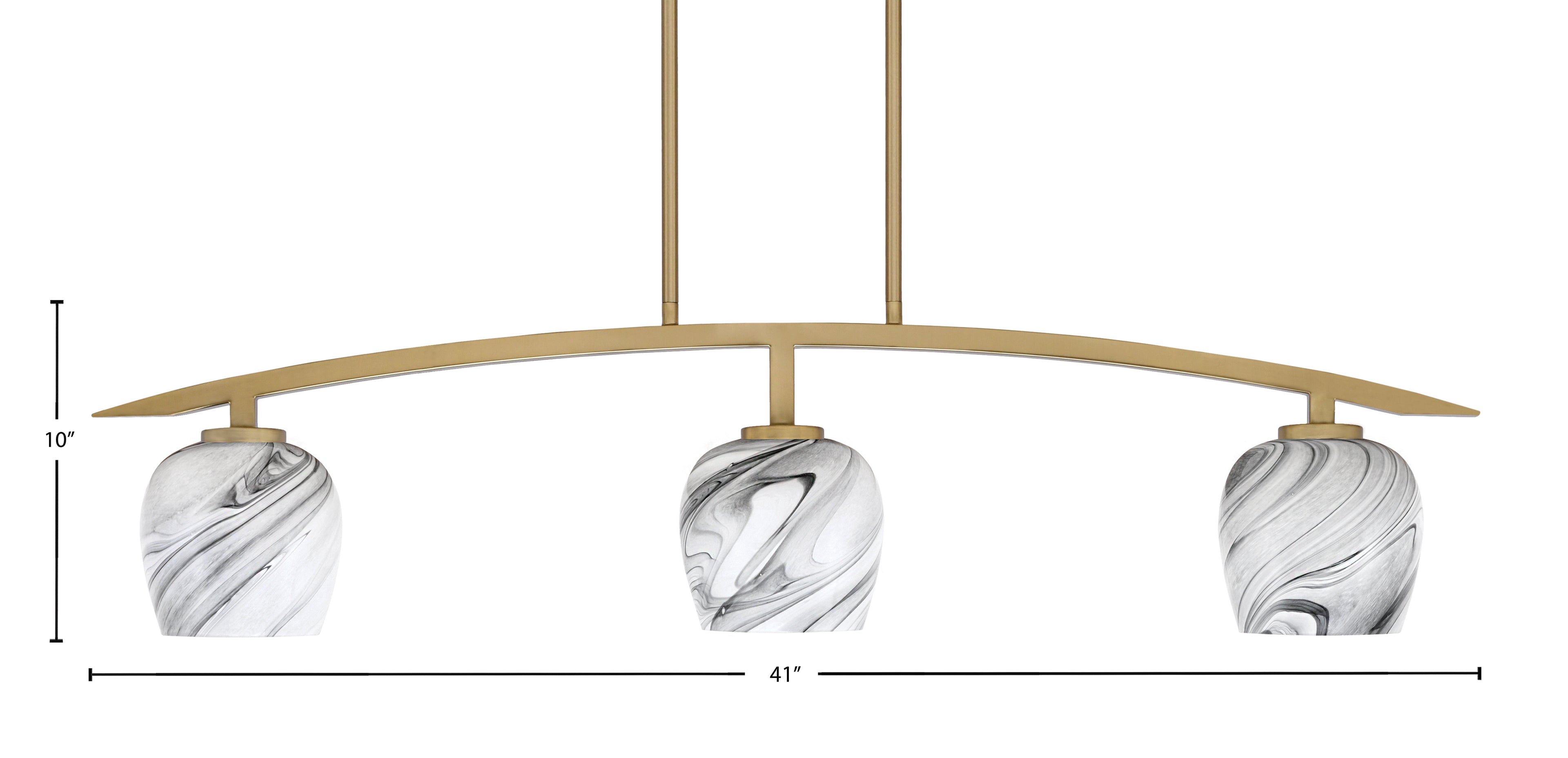 Kurve Three Light Island Pendant in New Age Brass with 6" Onyx Swirl Shade