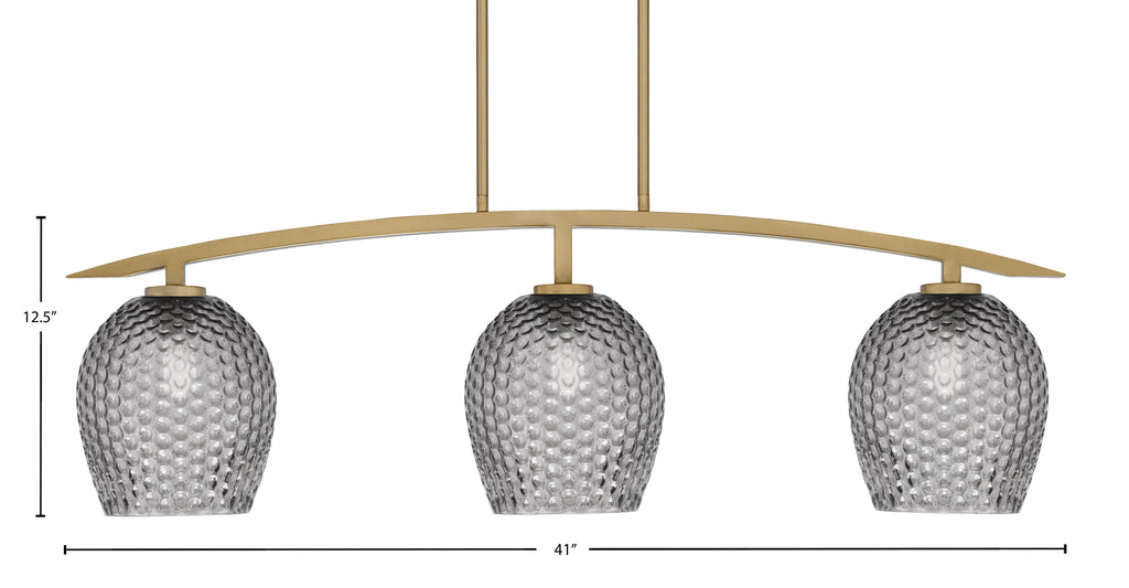 Kurve Three Light Island Pendant in New Age Brass with 7.5" Smoke Textured Shade