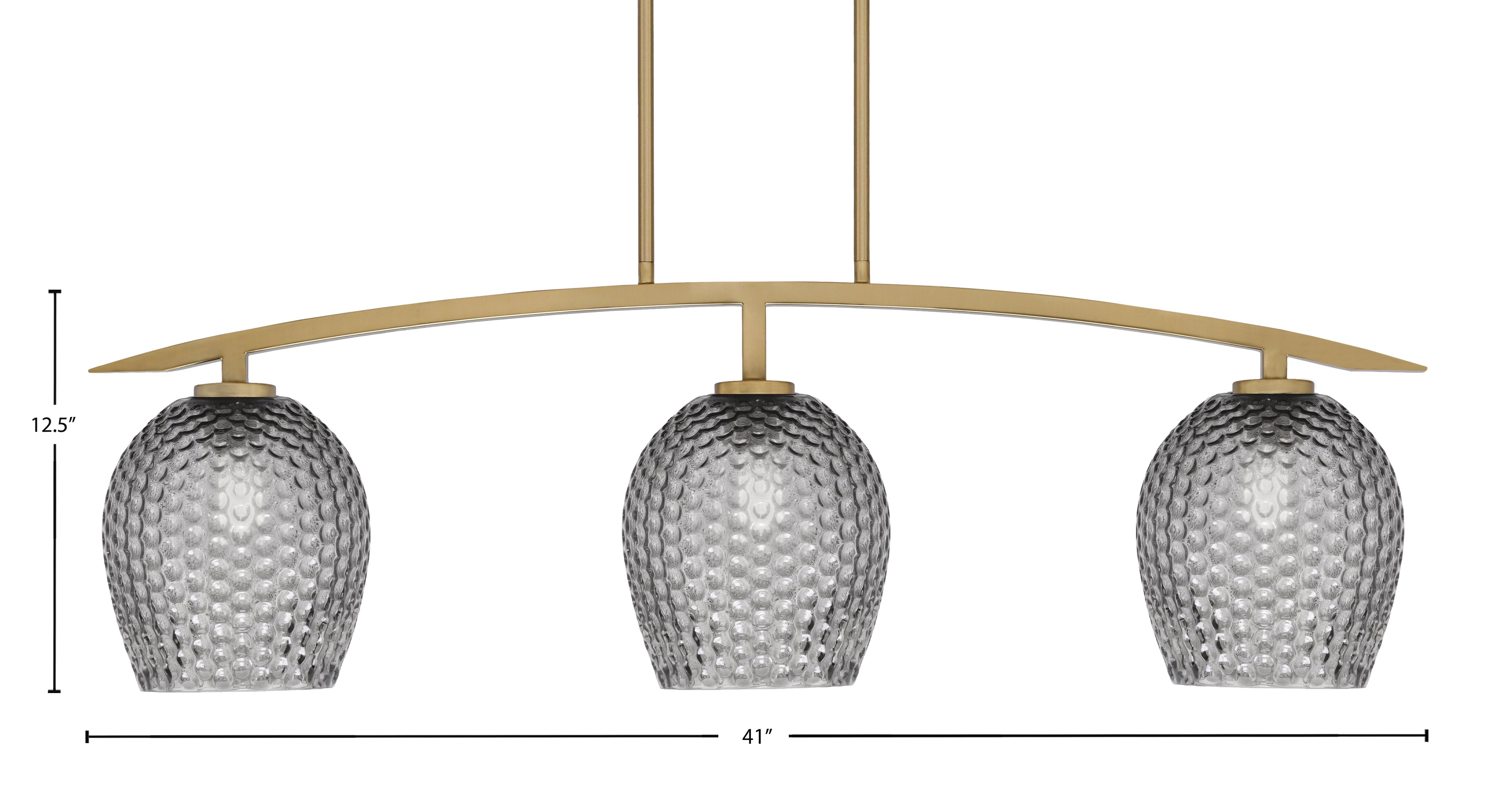 Kurve Three Light Island Pendant in New Age Brass with 7.5" Smoke Textured Shade