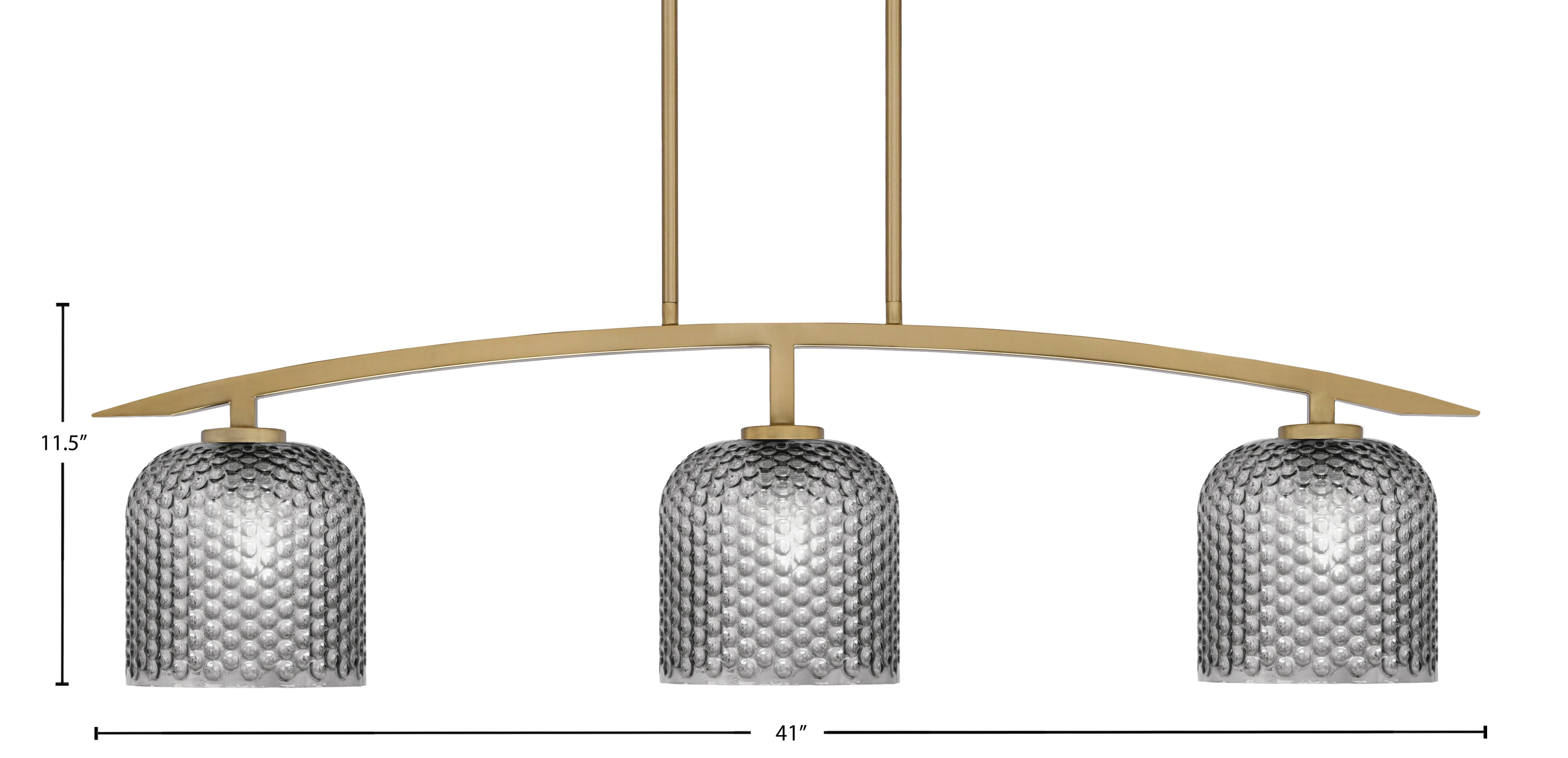 Kurve Three Light Island Pendant in New Age Brass with 7" Smoke Textured Shade
