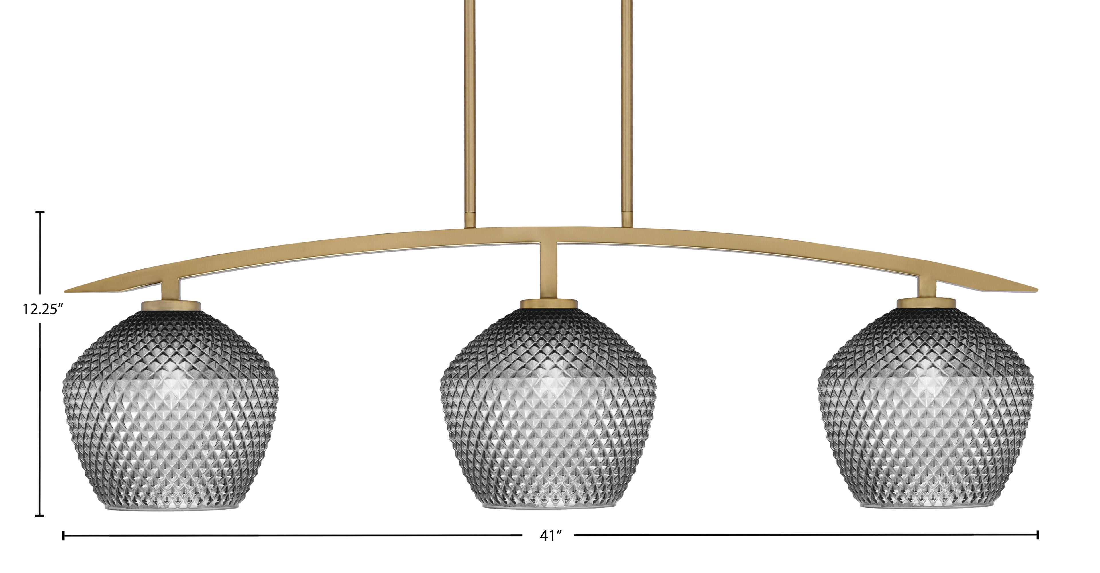 Kurve Three Light Island Pendant in New Age Brass with 9" Smoke Textured Shade