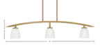 Kurve Three Light Island Pendant in New Age Brass with 5" Clear Ribbed Shade