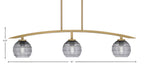 Kurve Three Light Island Pendant in New Age Brass with 6" Smoke Ribbed Shade