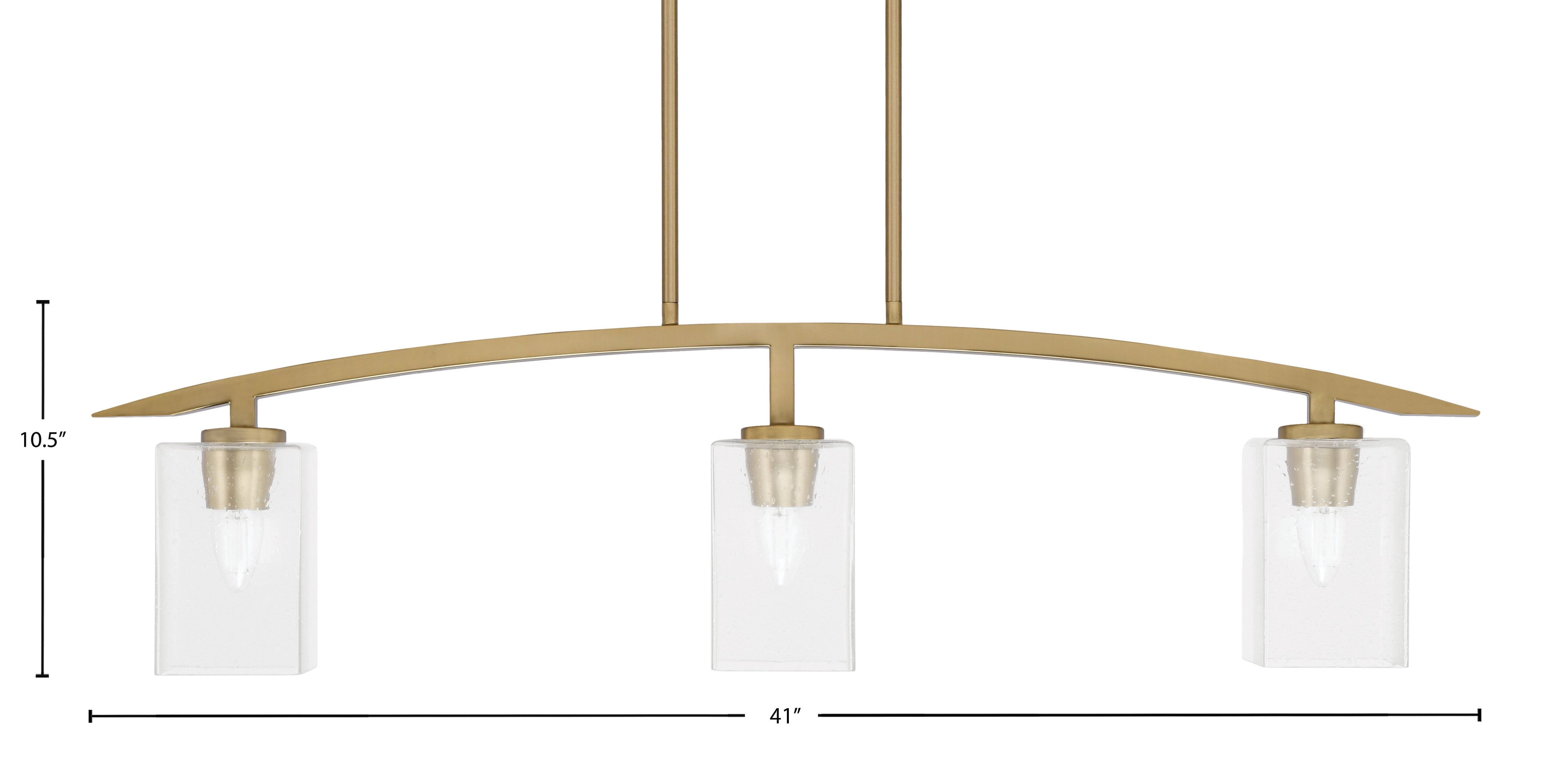 Kurve Three Light Island Pendant in New Age Brass with 4" Clear Bubble Shade