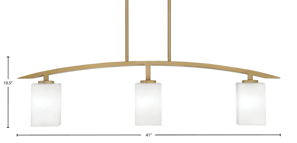 Kurve Three Light Island Pendant in New Age Brass with 4" White Muslin Shade