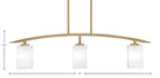 Kurve Three Light Island Pendant in New Age Brass with 4" White Muslin Shade