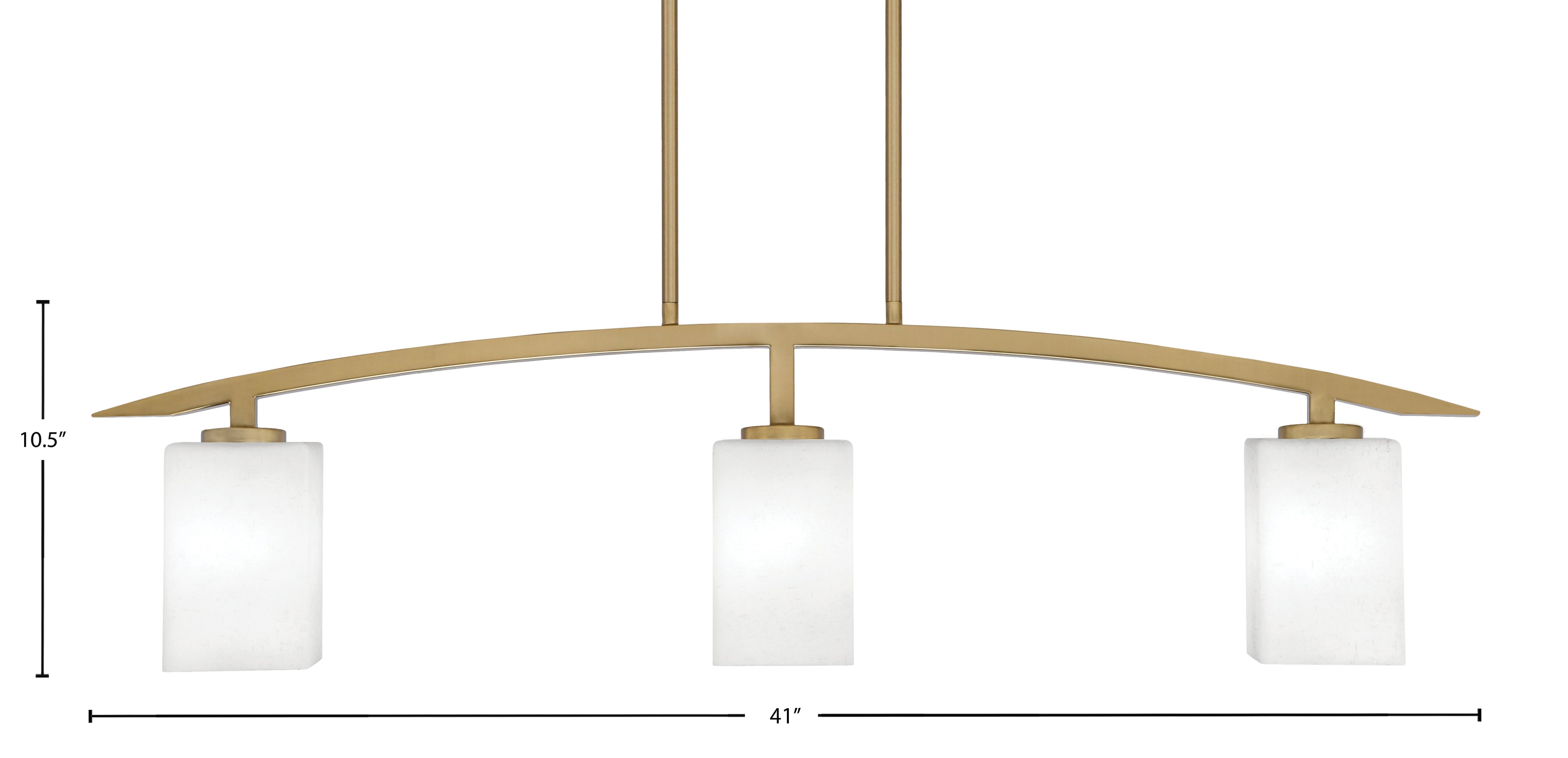Kurve Three Light Island Pendant in New Age Brass with 4" White Muslin Shade