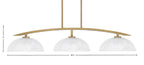Kurve Three Light Island Pendant in New Age Brass with 13" Clear Ribbed Shade