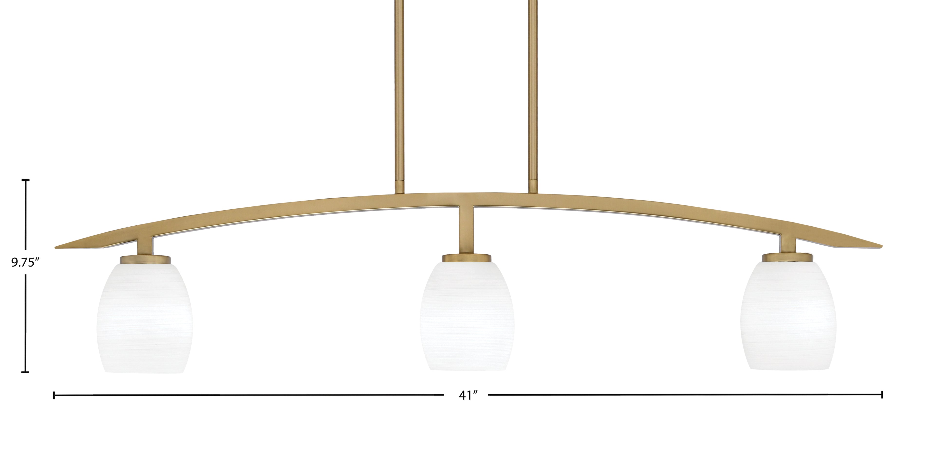 Kurve Three Light Island Pendant in New Age Brass with 5" White Linen Shade