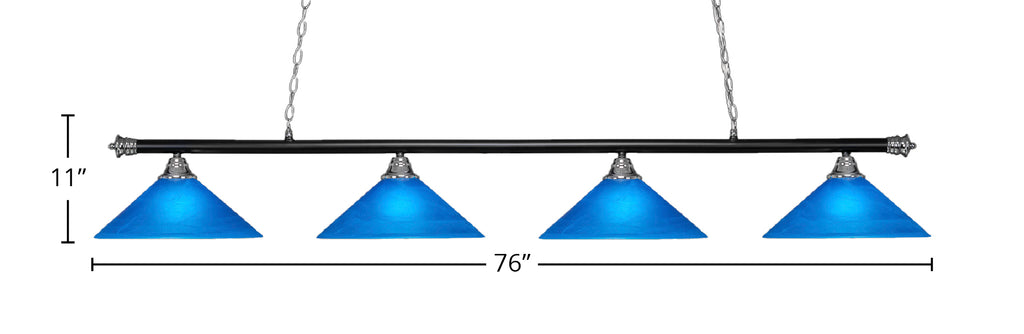 Oxford Four Light Bar in Chrome & Matte Black with 16" Blue Italian Shade