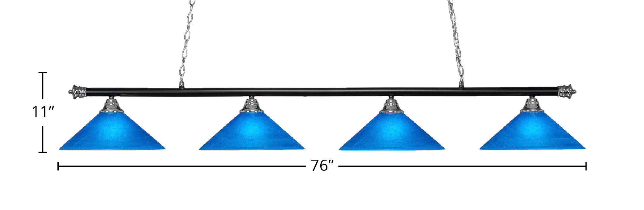 Oxford Four Light Bar in Chrome & Matte Black with 16" Blue Italian Shade