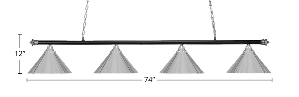 Oxford Four Light Bar in Chrome & Matte Black with 14" Chrome Cone Metal Shade Shade