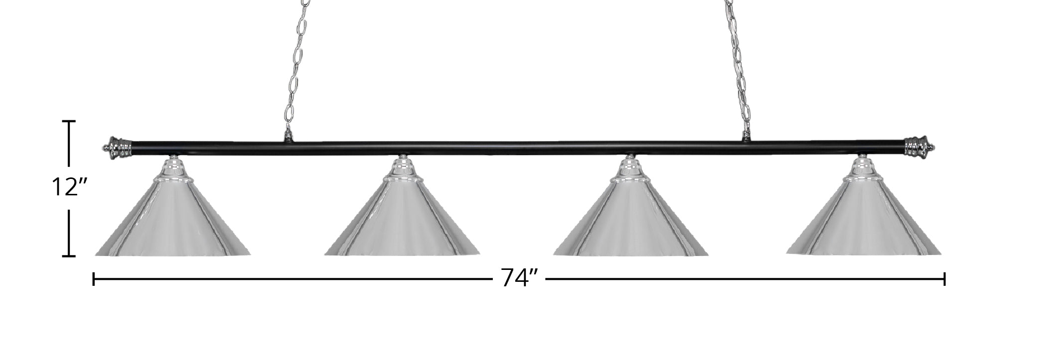 Oxford Four Light Bar in Chrome & Matte Black with 14" Chrome Cone Metal Shade Shade