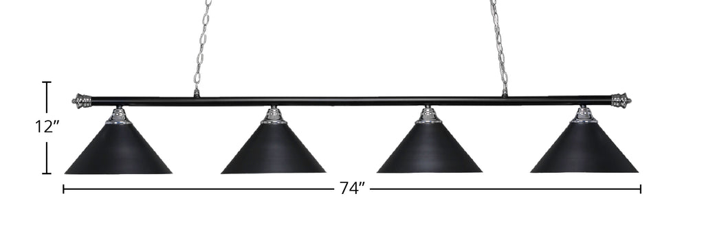 Oxford Four Light Bar in Chrome & Matte Black with 14" Matte Black Cone Metal Shade Shade