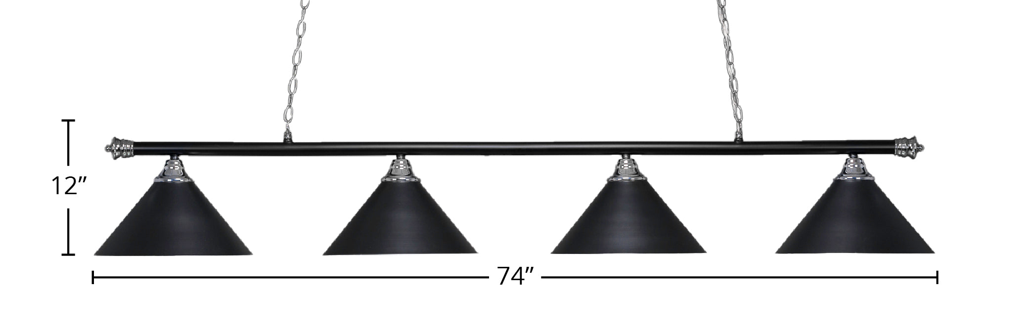 Oxford Four Light Bar in Chrome & Matte Black with 14" Matte Black Cone Metal Shade Shade