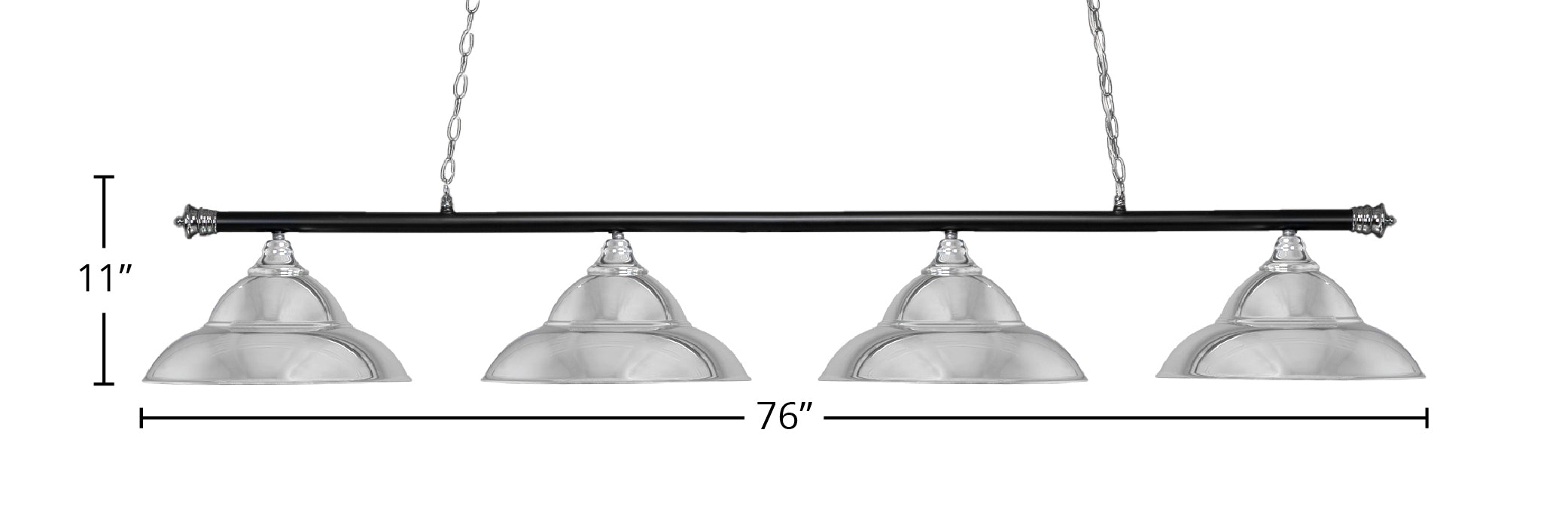 Oxford Four Light Bar in Chrome & Matte Black with 16" Chrome Double Bubble Metal Shade Shade