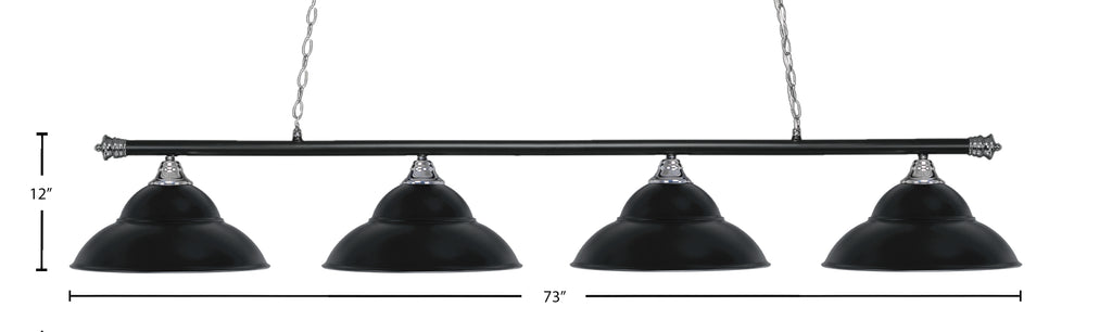 Oxford Four Light Bar in Chrome & Matte Black with 16" Matte Black Double Bubble Metal Shade Shade