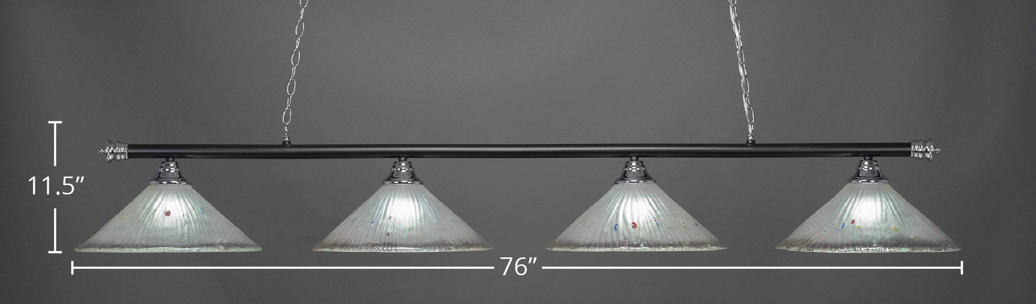 Oxford Four Light Bar in Chrome & Matte Black with 16" Frosted Crystal Shade