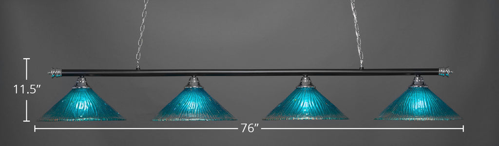 Oxford Four Light Bar in Chrome & Matte Black with 16" Teal Crystal Shade