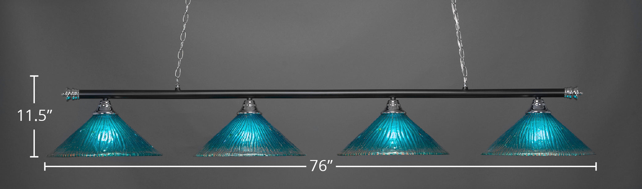 Oxford Four Light Bar in Chrome & Matte Black with 16" Teal Crystal Shade