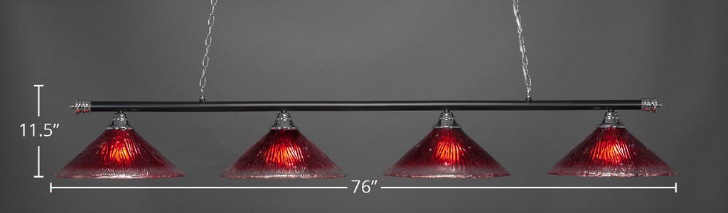 Oxford Four Light Bar in Chrome & Matte Black with 16" Raspberry Crystal Shade