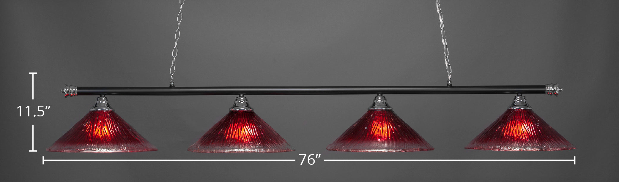 Oxford Four Light Bar in Chrome & Matte Black with 16" Raspberry Crystal Shade