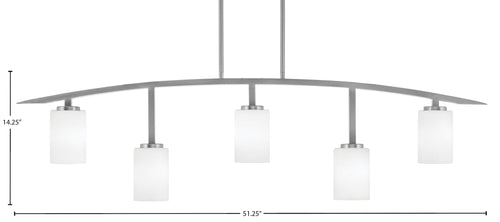 Kurve Five Light Bar in Graphite with White Muslin Shade