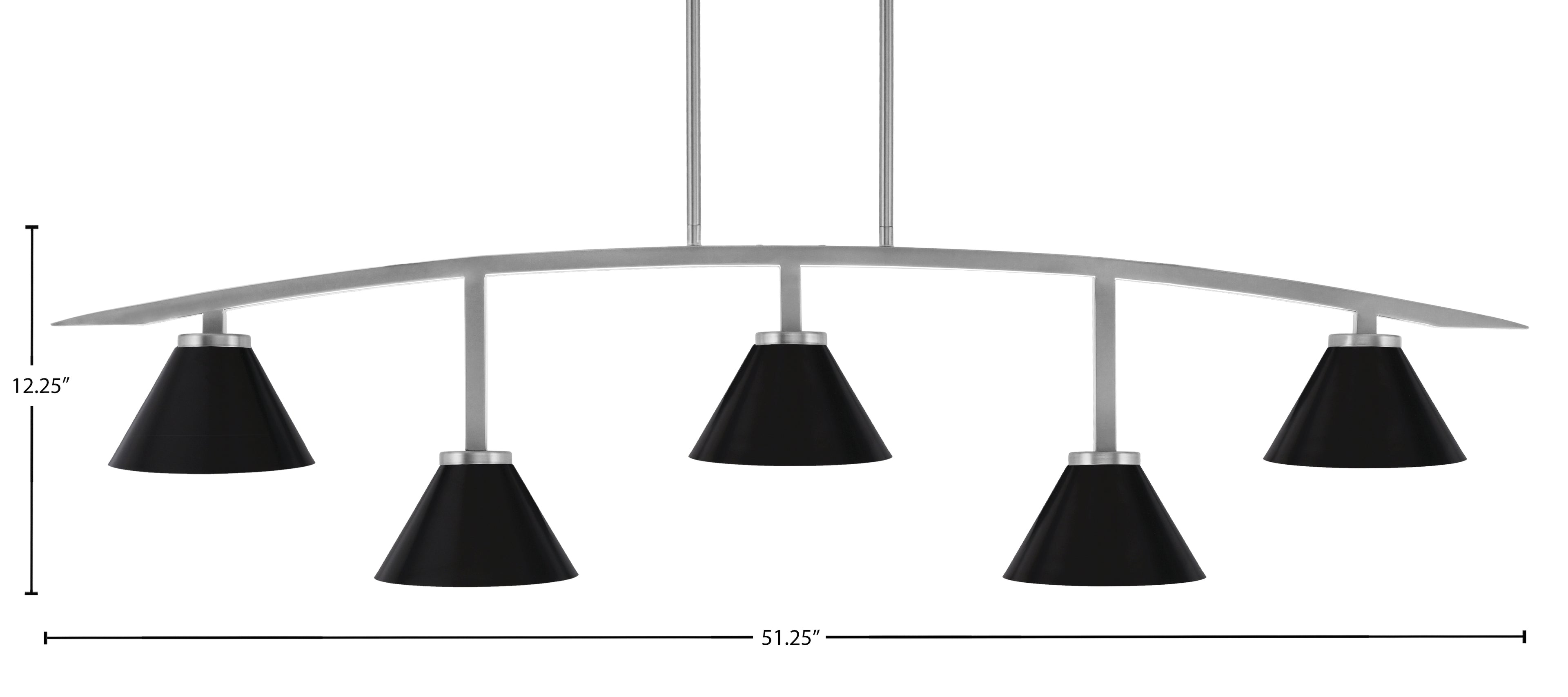 Kurve Five Light Bar in Graphite with Matte Black Cone Metal Shades Shade