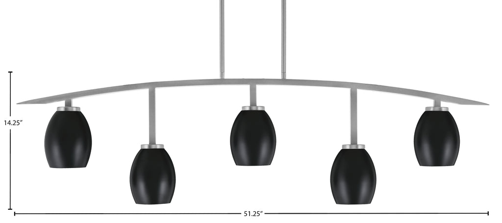 Kurve Five Light Bar in Graphite with Matte Black Oval Metal Shades Shade
