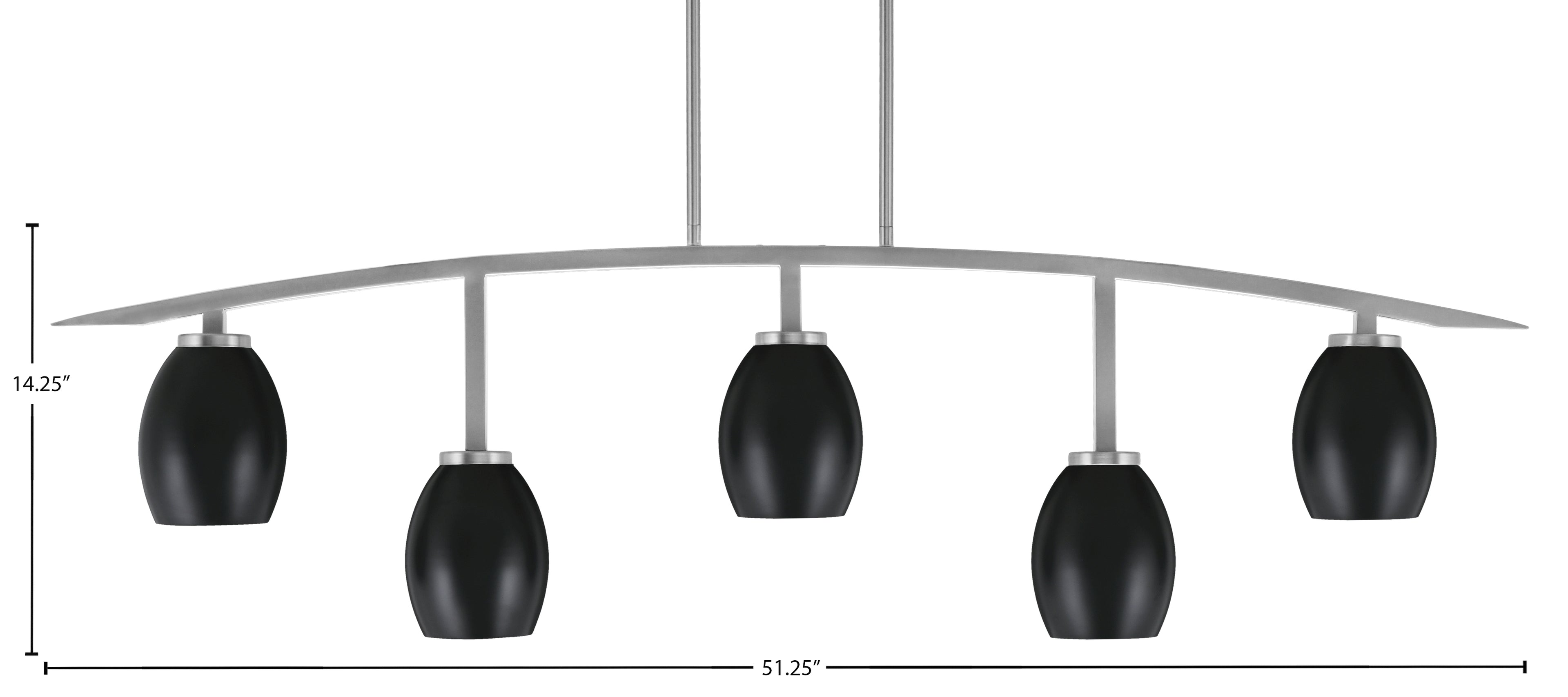 Kurve Five Light Bar in Graphite with Matte Black Oval Metal Shades Shade