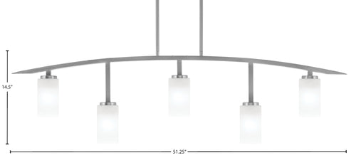 Kurve Five Light Bar in Graphite with Square White Marble Glass Shade