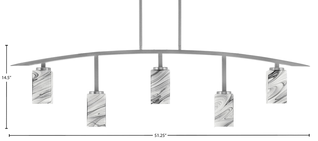 Kurve Five Light Bar in Graphite with Square Onyx Swirl Glass Shade