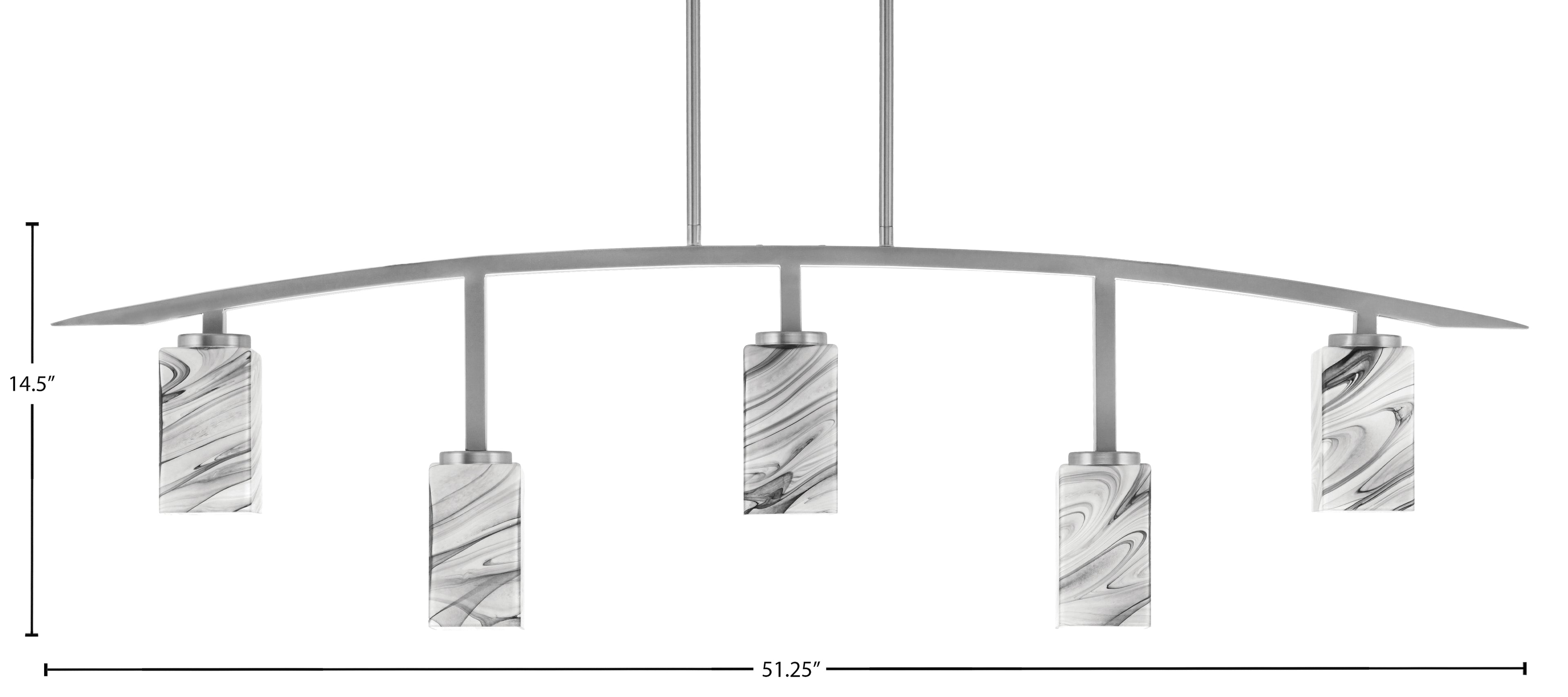Kurve Five Light Bar in Graphite with Square Onyx Swirl Glass Shade