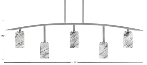 Kurve Five Light Bar in Graphite with Square Onyx Swirl Glass Shade