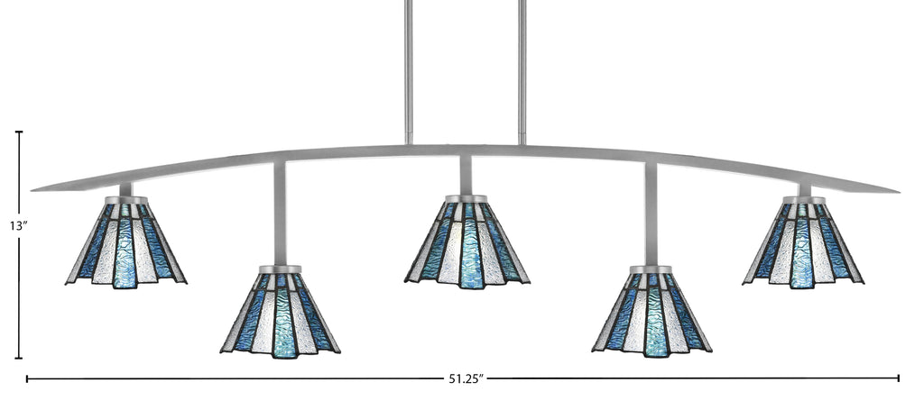 Kurve Five Light Bar in Graphite with Sea Ice Art Glass Shade
