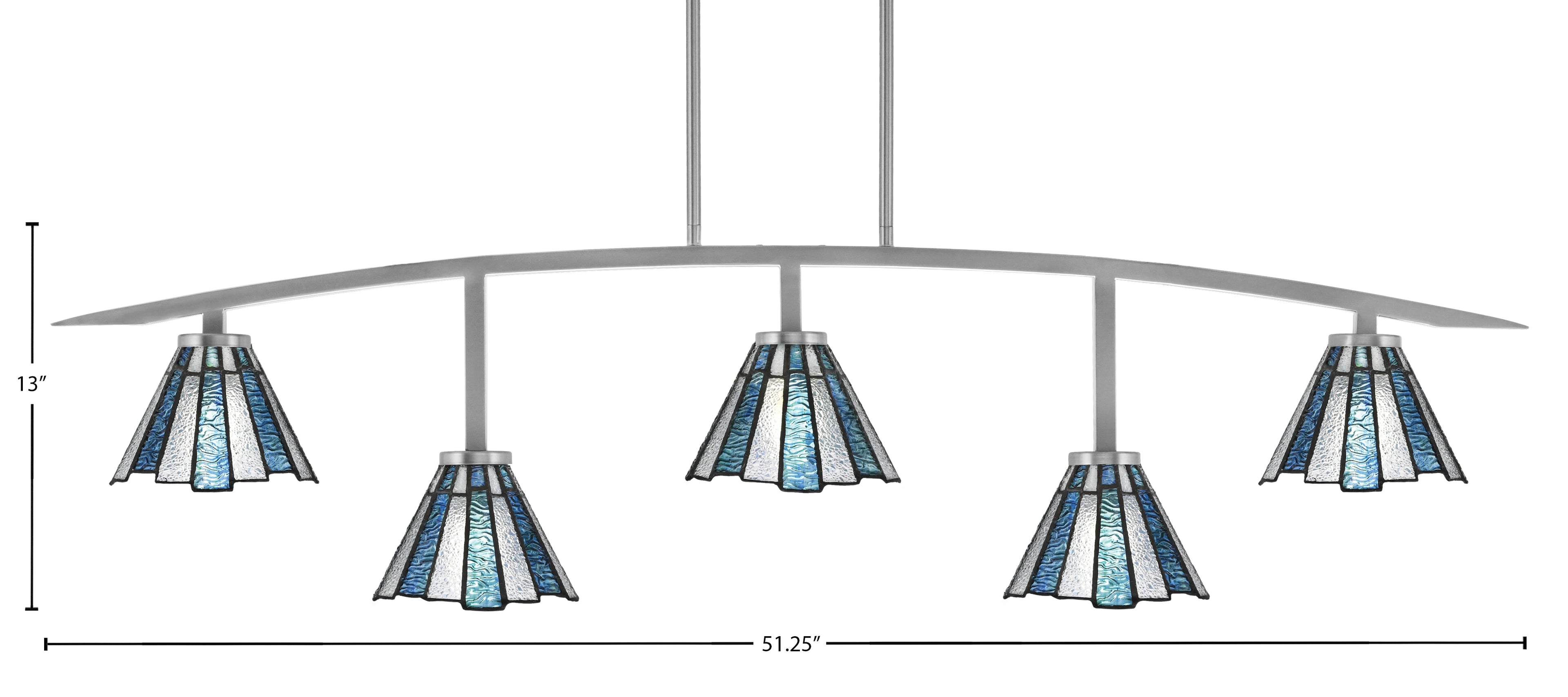 Kurve Five Light Bar in Graphite with Sea Ice Art Glass Shade
