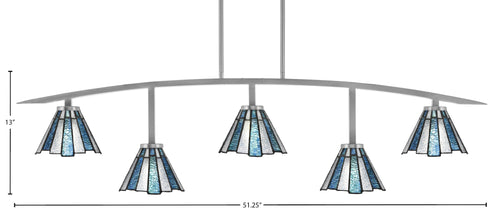 Kurve Five Light Bar in Graphite with Sea Ice Art Glass Shade