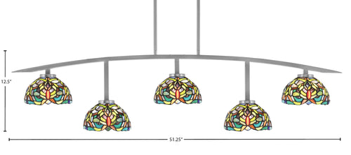 Kurve Five Light Bar in Graphite with Kaleidoscope Art Glass Shade