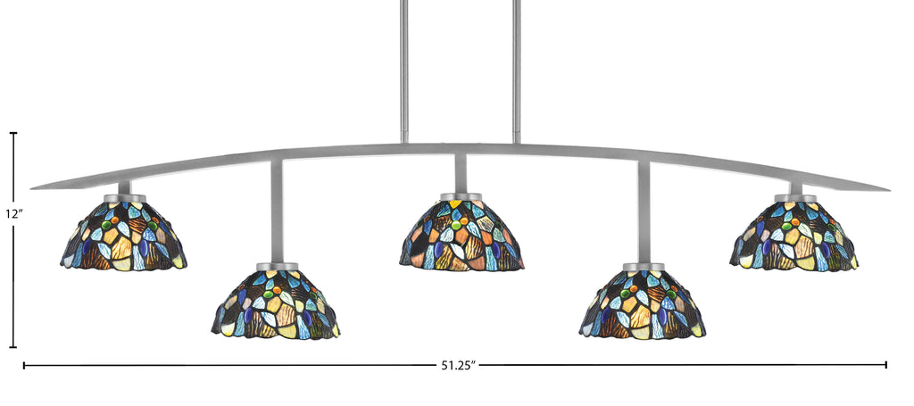 Kurve Five Light Bar in Graphite with Blue Mosaic Art Glass Shade