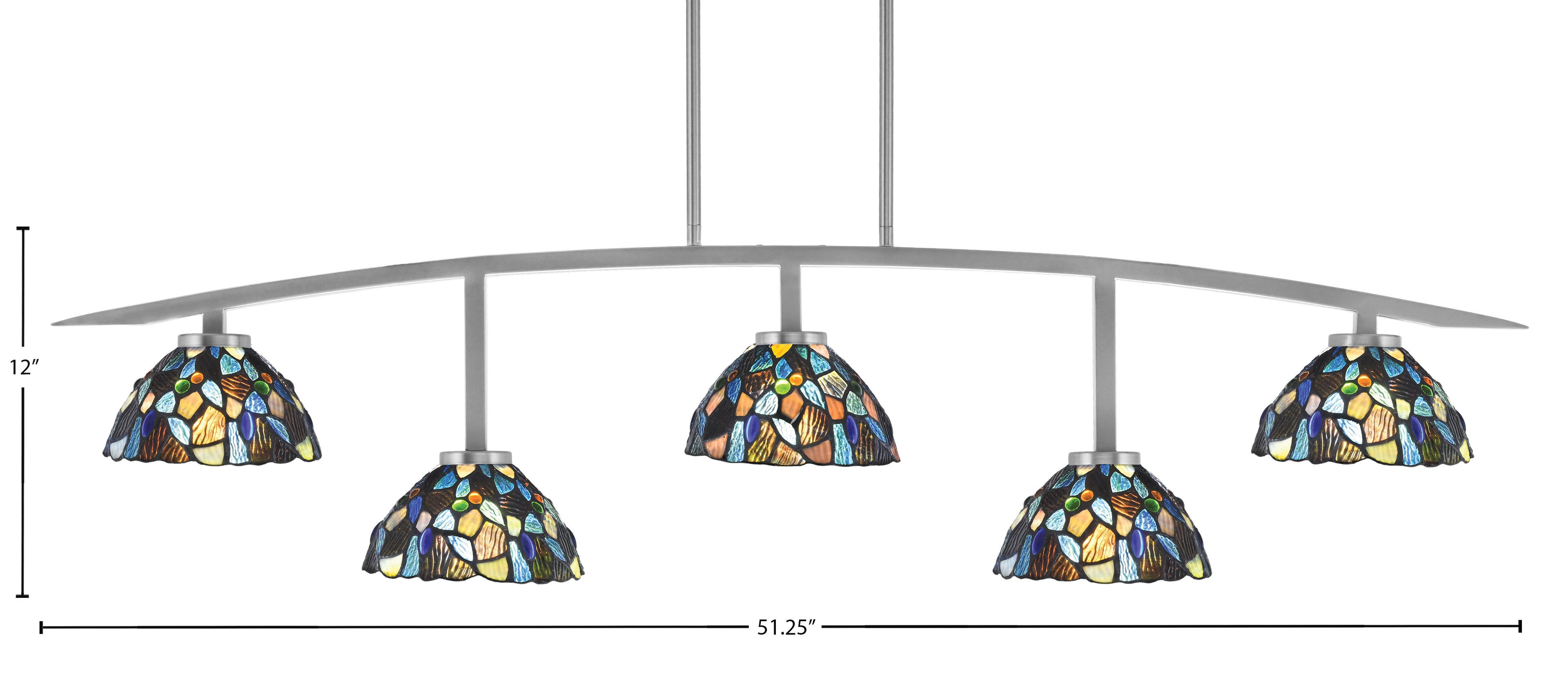 Kurve Five Light Bar in Graphite with Blue Mosaic Art Glass Shade