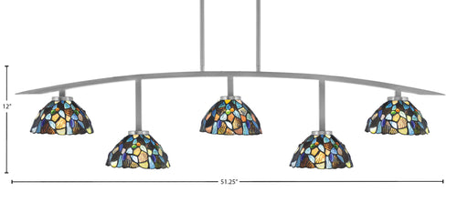 Kurve Five Light Bar in Graphite with Blue Mosaic Art Glass Shade