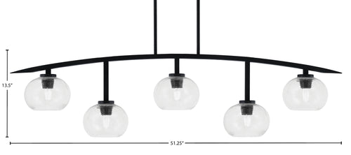 Kurve Five Light Bar in Matte Black with 7" Clear Bubble Shade